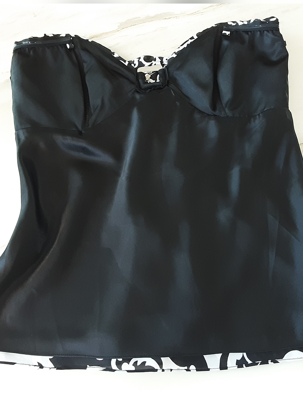 WHBM Black | White Abstract Print Sweetheart Bustier Spaghetti Strap Top Sz 10 - Picture 7 of 9